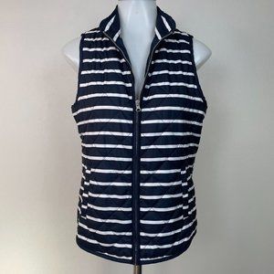 Gap Quilted Puffer Vest XS Navy Blue White Striped Full-Zip Pockets Women's